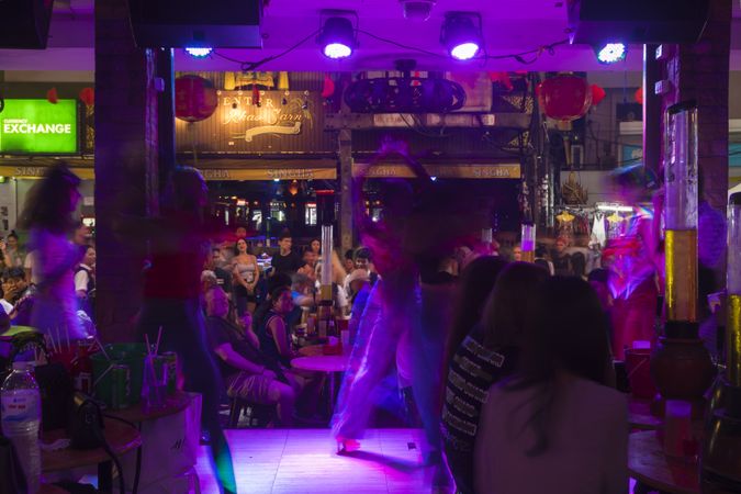 Bangkok, Thailand - January 22, 2020: Person dancing on stage on Khaosan road