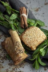 Typical Moroccan food on wooden table