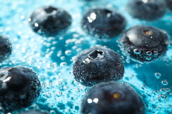 Close up of blueberries soaking in water