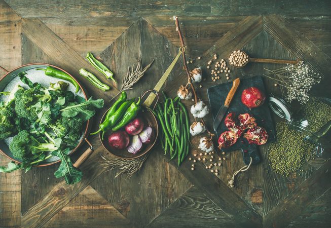 Raw ingredients for vegetarian cooking concept