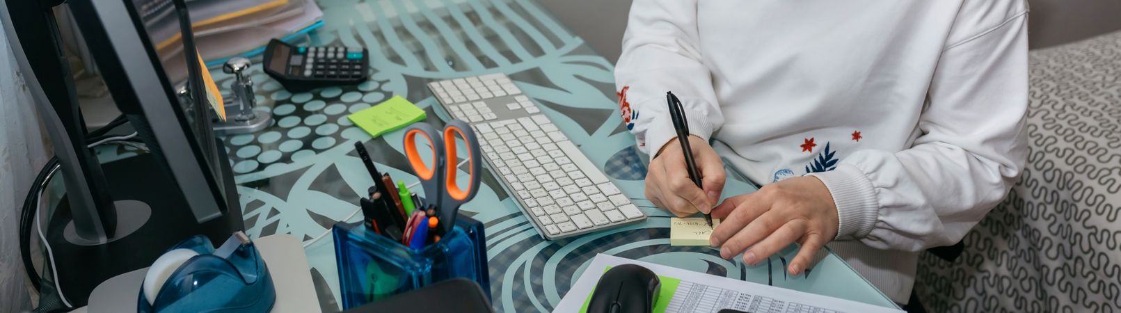 Woman working with computer from home