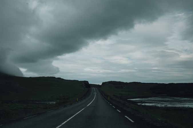 Desolate road in Iceland on overcast day