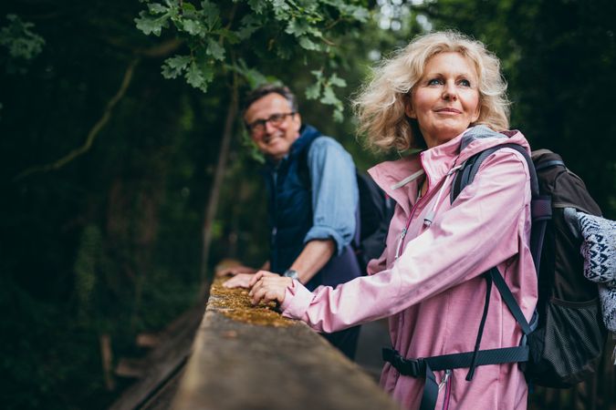 Mature couple take in the view on a hike