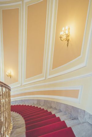 Marble stairs with red carpet