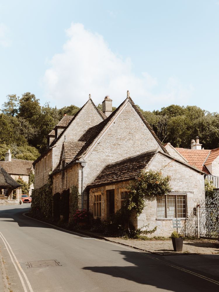 Town street with old cozy houses