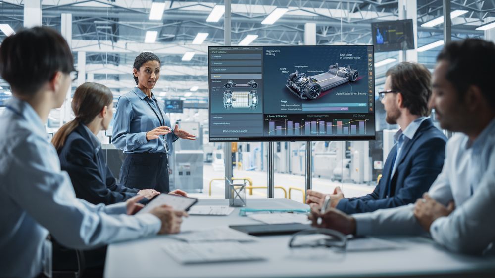 Woman leading presentation in meeting room
