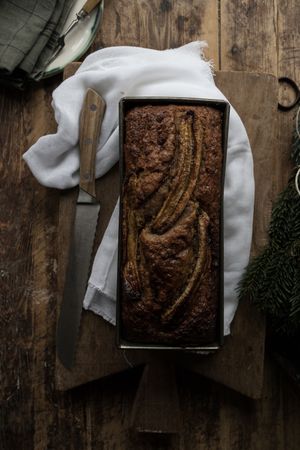 Healthy banana bread on cutting board