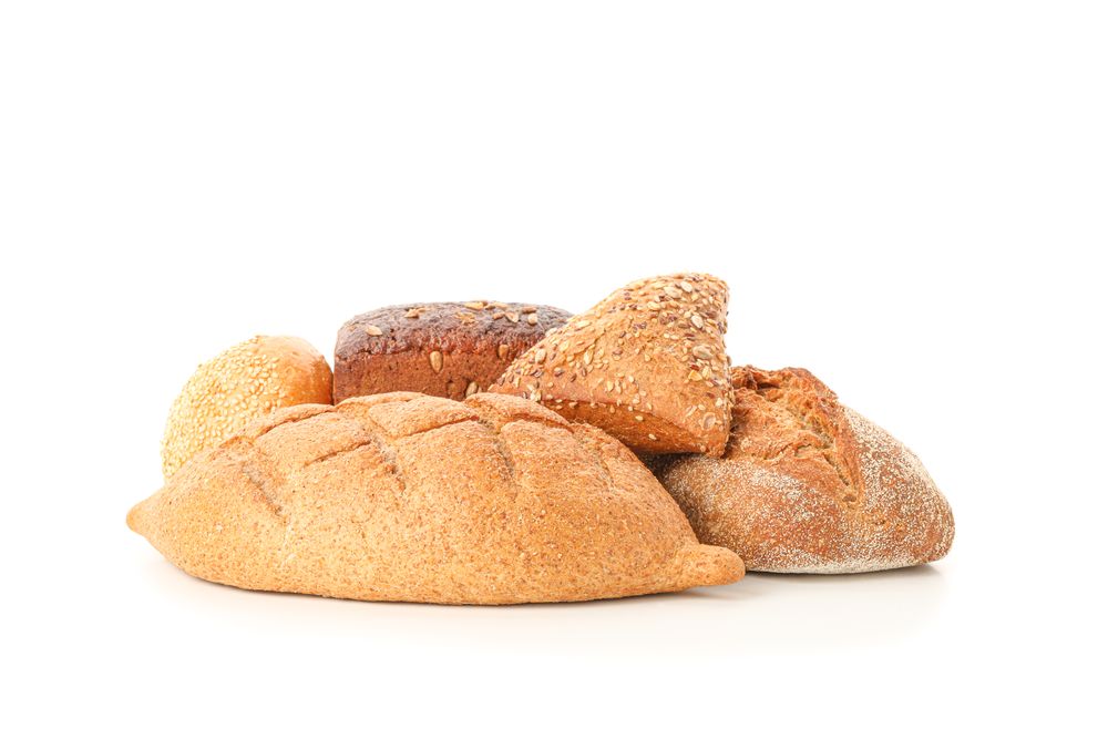 Bunch of bakery products isolated on blank background