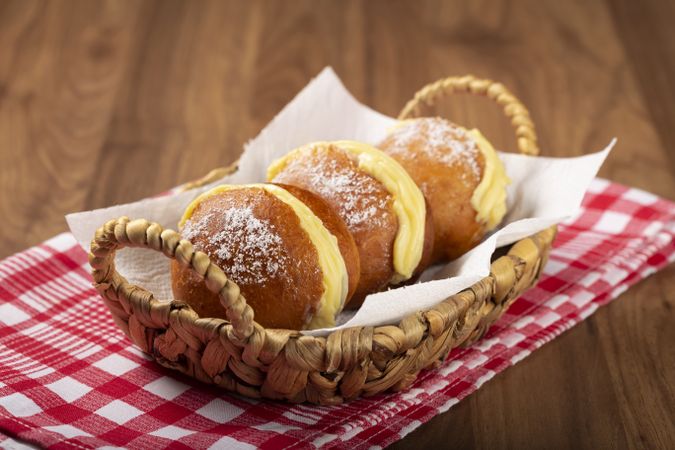 Berlin balls. Bread stuffed with icing cream.