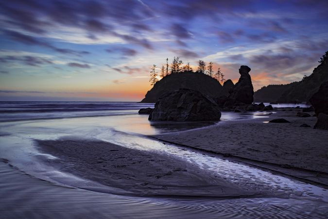 Beach at sunset with beautiful gradient sky