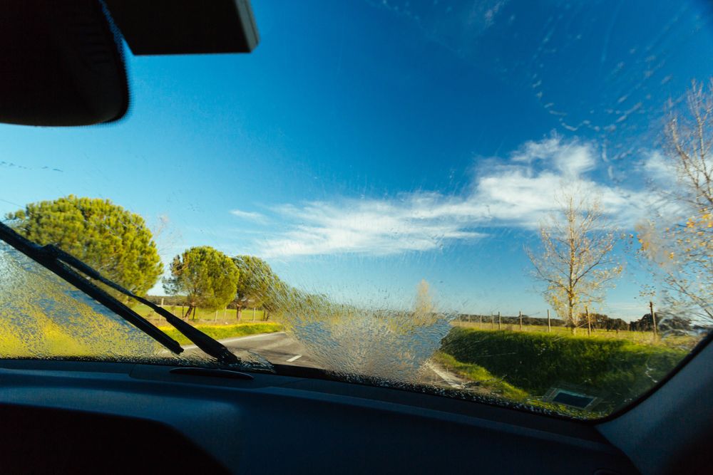 Beautiful countryside view through windscreen