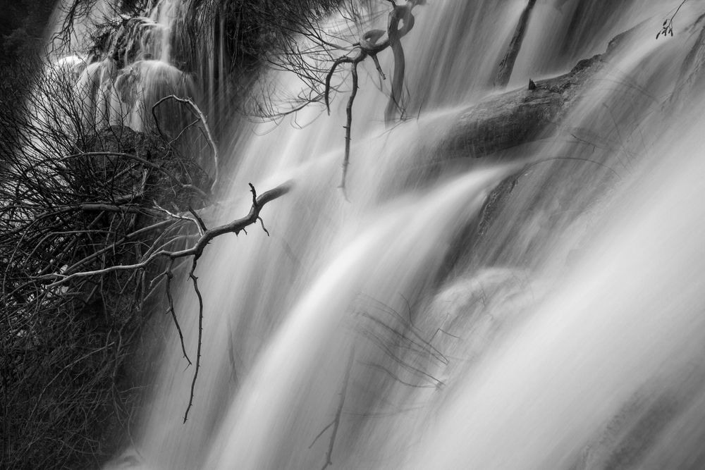 Wonderful waterfall near tree