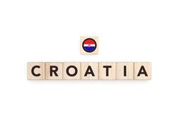 Wooden blocks bearing the name and flag of Croatia.