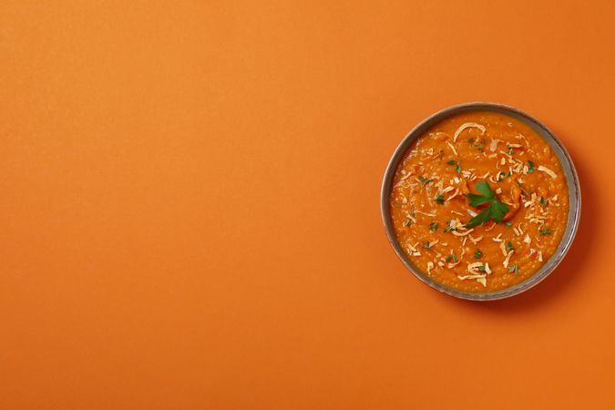 Concept of tasty food, sweet potato puree, space for text