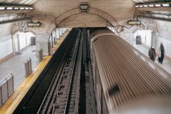 Looking Down at Tracks at 168th Street station, New York City Subway