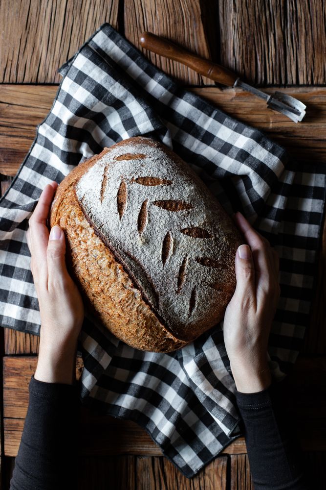 Spelt bread on checkered cloth