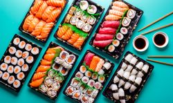 Tasty sushi served in a table