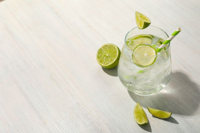 Glass of mojito, delicious fresh summer cocktail, space for text