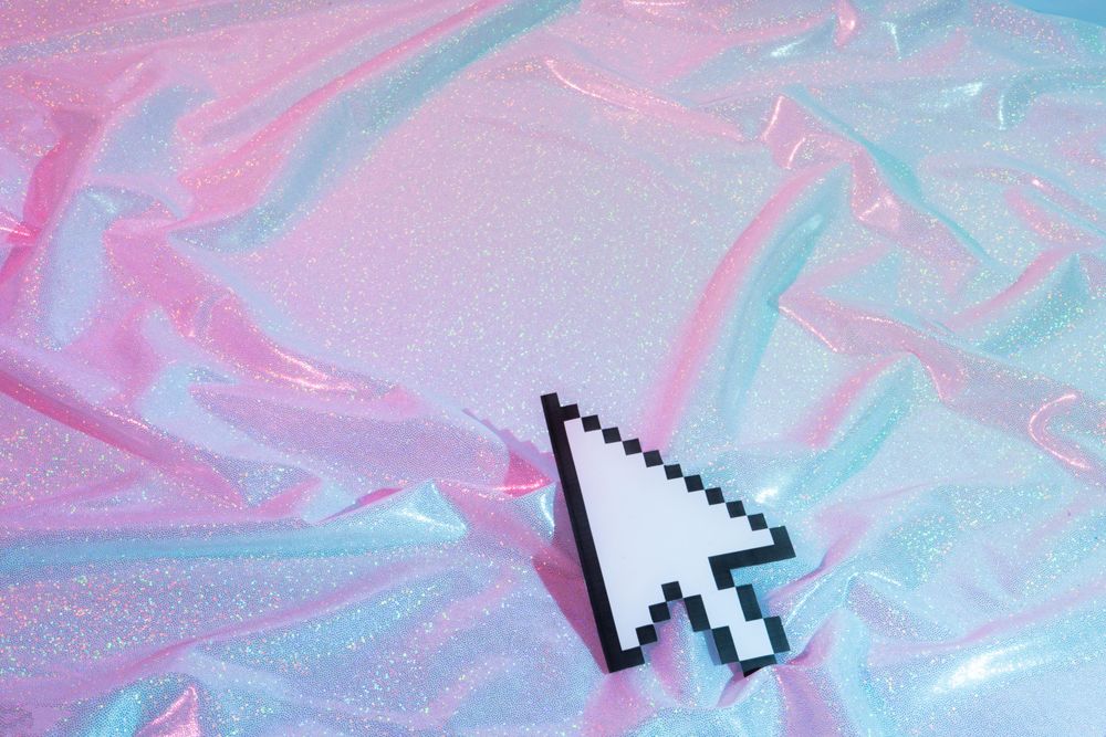 Iridescent neon on gradient foil with mouse arrow