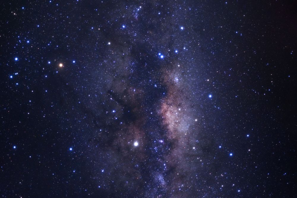 Milky way galaxy with stars and space dust in the universe, Long exposure photograph, with grain.