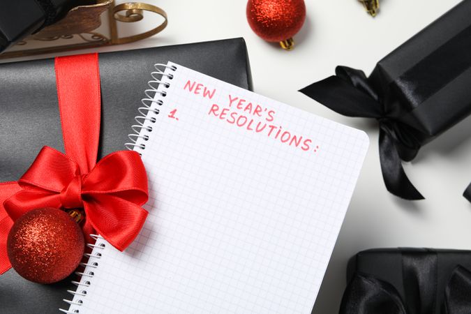 Concept of New Year Resolutions list, new year goals, close up