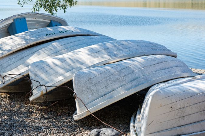 Old boats on the lake bank