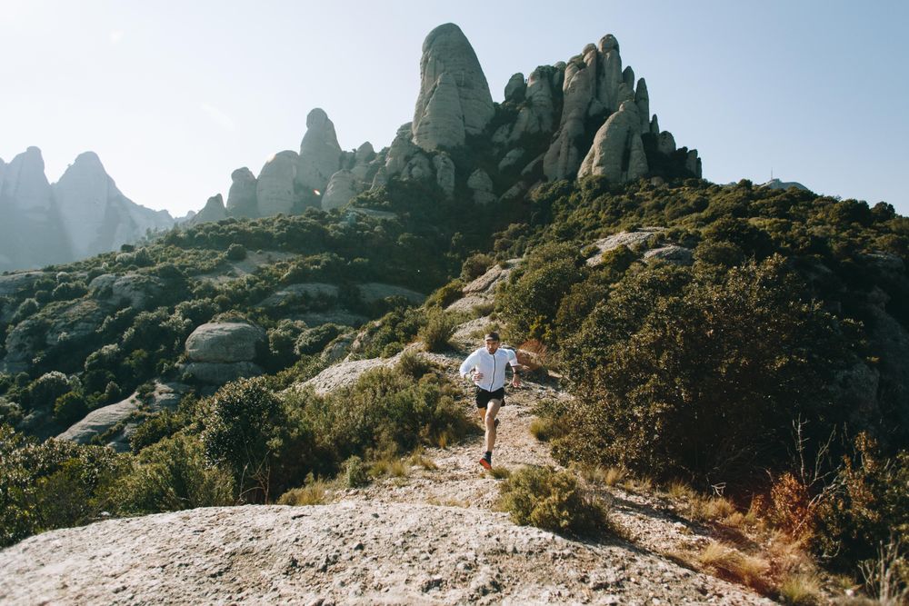Athletic man training in nature on warm day