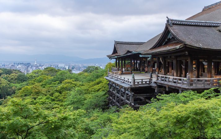 Beautiful zen park on cloudy day
