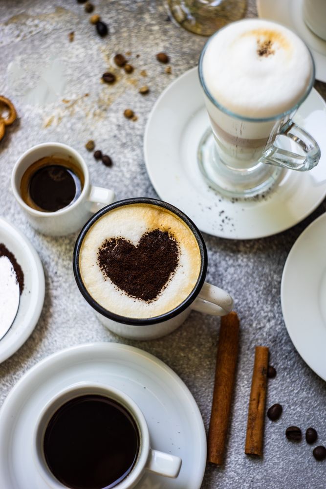 Top view of different coffee drinks