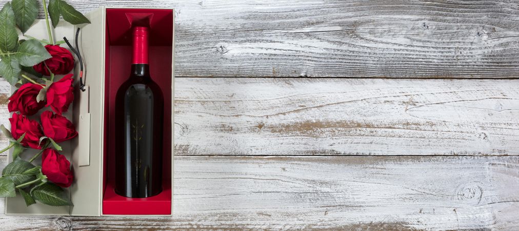 Lovely red roses and wine for Valentine’s Day