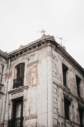 Corner facade of old building