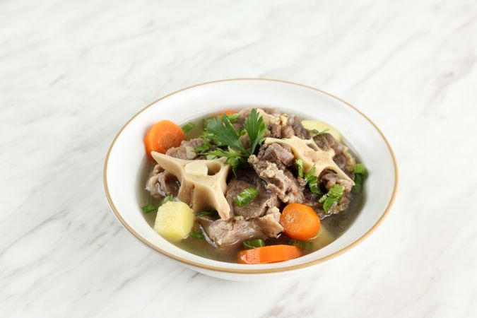 Close Up Sop Buntut, Indonesian Oxtail Soup with Potato and Carrot