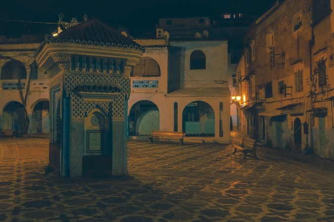Old narrow street of town at night
