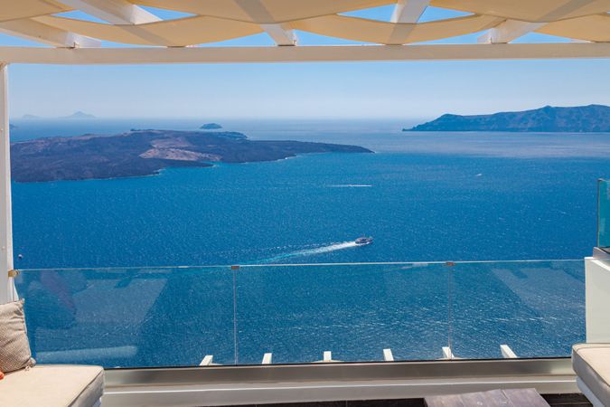 View of boats in the Aegean Sea