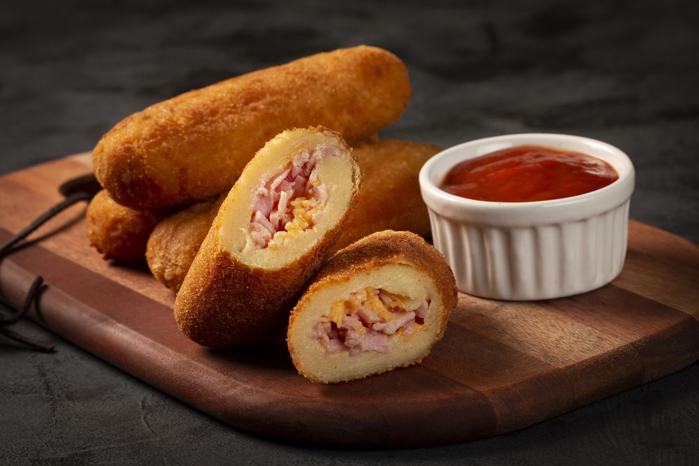 Fried risoles or Risol. Risoles stuffed with cheese and ham.