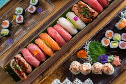 Assorted sushi set in cafe