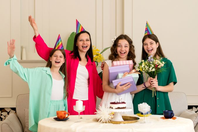 Family celebrates a girl's birthday