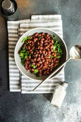 Top view of bowl of Georgian lobio dish with cilantro