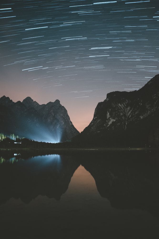Night on lake in mountains