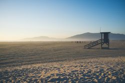 Lifesaver cabin on sandy beach