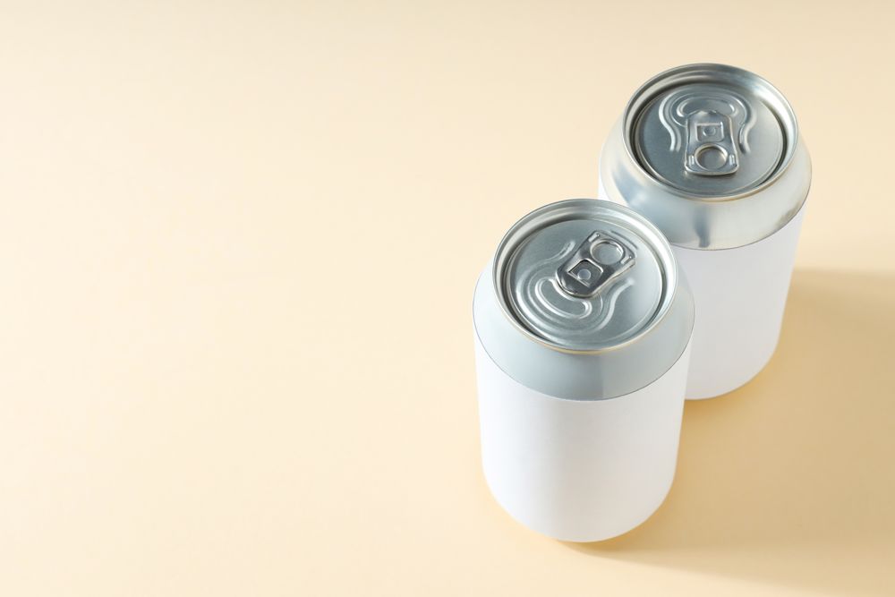 Concept of drink, blank cans, space for text