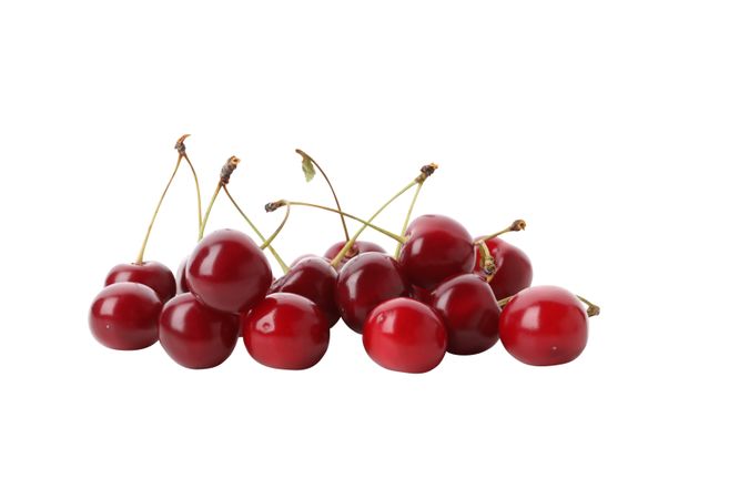 ripe cherry fruits, isolated on blank background