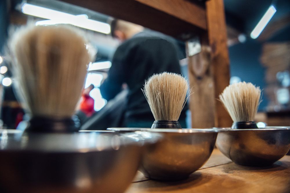 Shaving brushes in barber shop