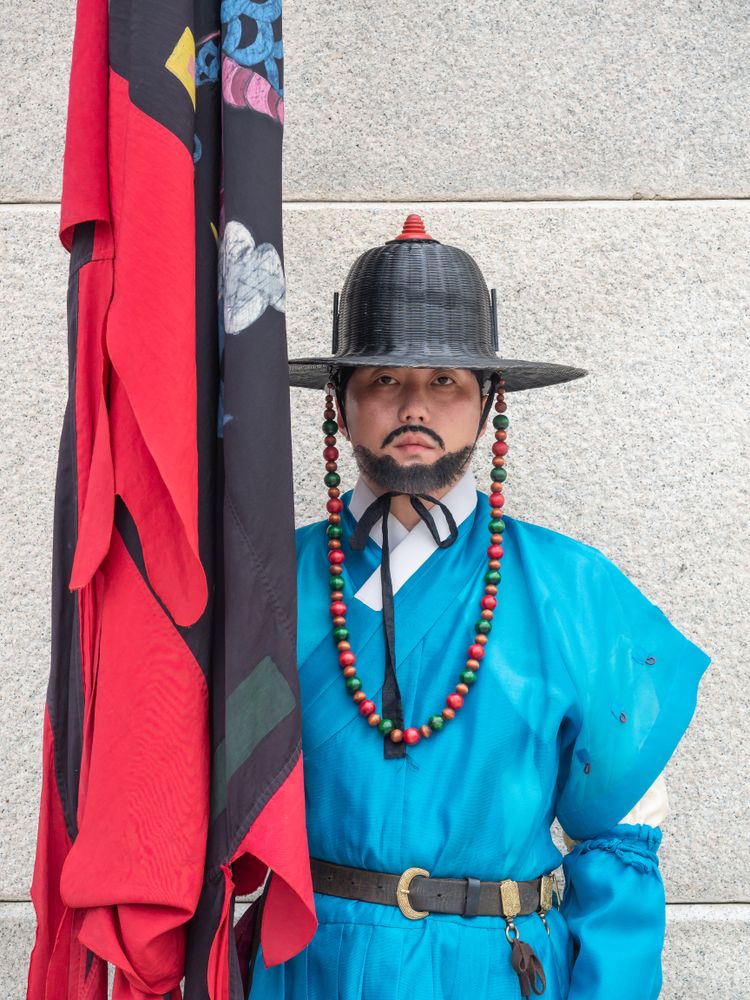 Busan, South Korea - August, 05 2017: Korean warrior near archway