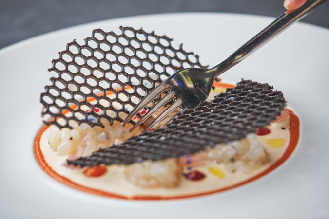 Delicious squid carpaccio with elegant squid ink grating