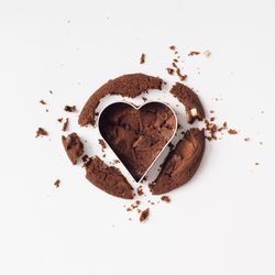 Chocolate cookie cut with heart cutter