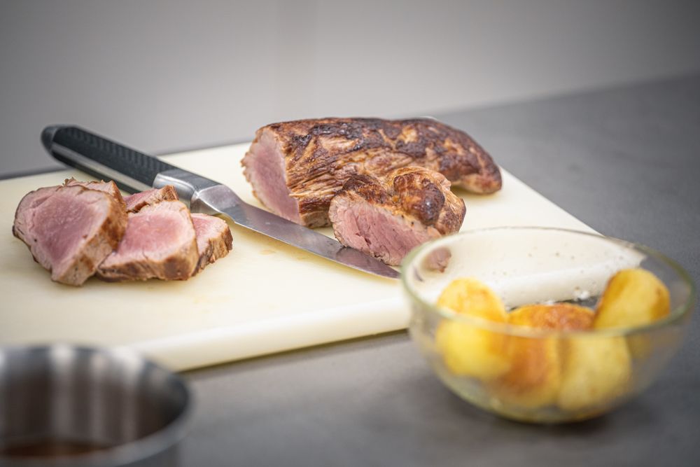 Duroc sirloin with orange ginger soy and potatoes