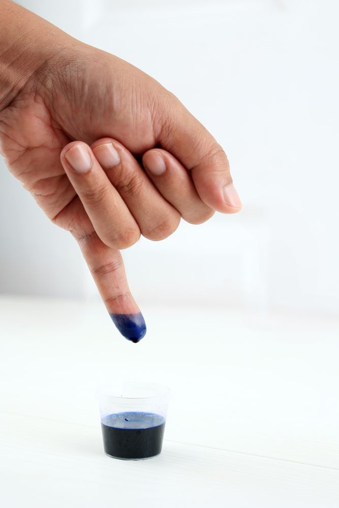 Voter Dipping His Pinkie into Ink Bottle to Proof Already Cast the Ballot in Pemilu Indonesia