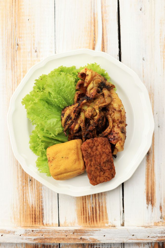 Cumi Goreng or Fried Squid with Tofu and Tempeh