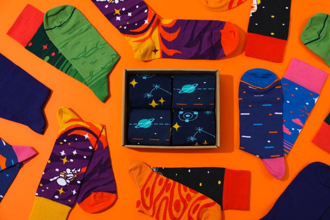 Concept of clothes for legs - socks, top view